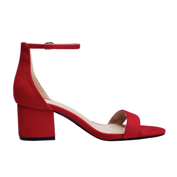 Chunky Low Heel Pump Sandals - RED SUEDE - 2